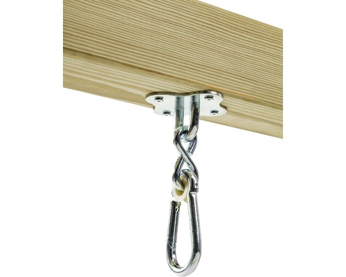 Gungfäste på en träbjälke med karbinhake