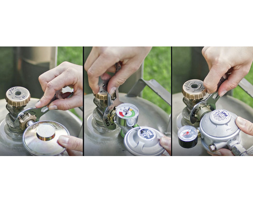 Person monterar en gasregulator på en gasflaska