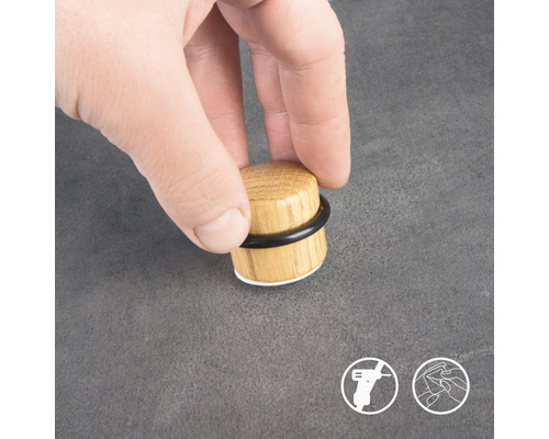Dörrstopp i trä med gummiring och självhäftande yta