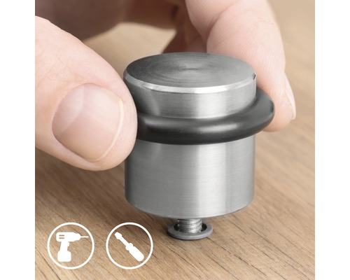 Dörrstopp i metall med gummiring och skruv för montering