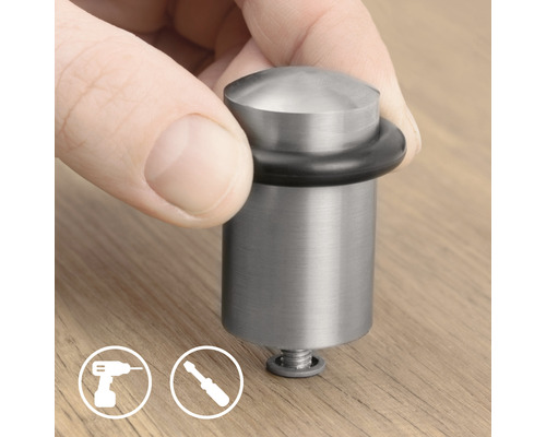 Dörrstopp av metall med gummiring och skruv för montering