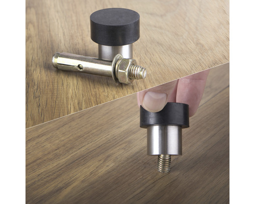 Dörrstopp med fästmaterial på trägolv