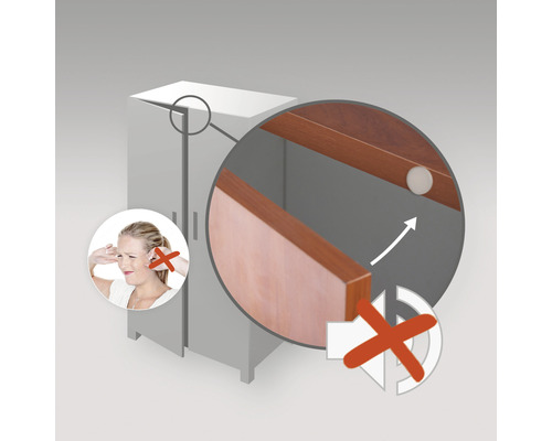 Illustration av ett skåp med dörrdämpare för ljudreducering