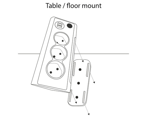 Illustration av ett grenuttag för bord- eller golvmontering.