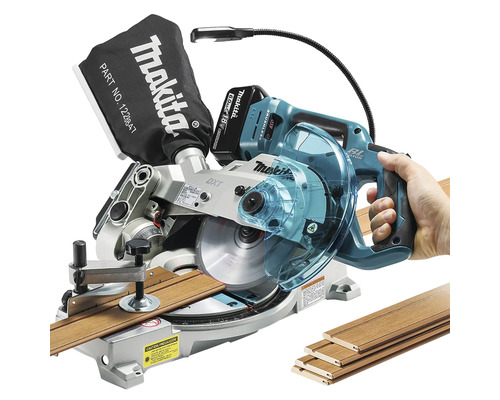 Makita kap- och gersåg med dammpåse, batteri och trä