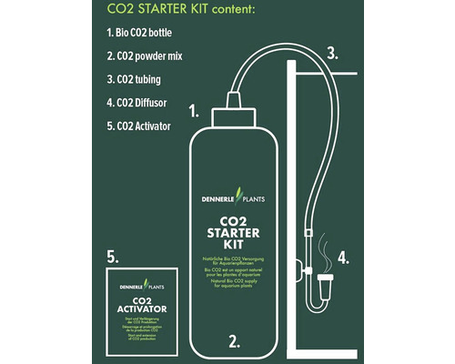 Dennerle Plants CO2 startpaket med CO2-flaska, CO2-pulver, slang, diffusor och aktivator