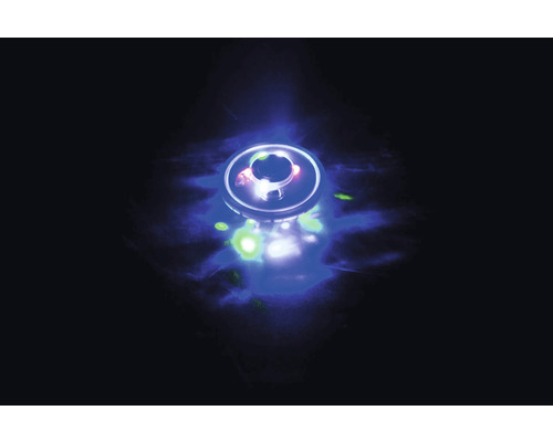 Cirkelformad lampa med blålila sken