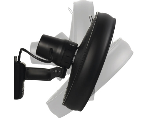 Svängbar väggmonterad fläkt för ventilation av rum.