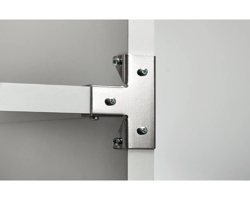 Närbild av en hörnanslutning med skruvar