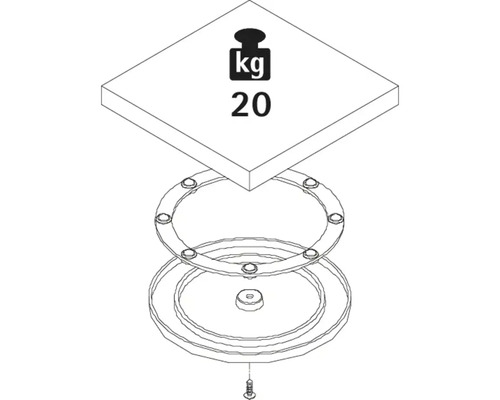 Teknisk ritning av ett roterbart bord med en lastkapacitet på 20 kilogram