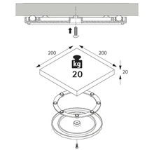 Sprängskiss vridfot med en maximal lastkapacitet på 20 kg och en sidlängd på 200 millimeter.