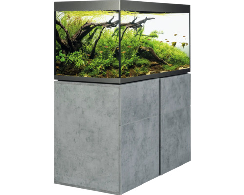 Akvarium med underskåp, planterat och med fiskar