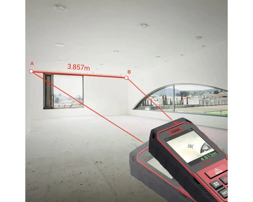 Laseravståndsmätare som används för att mäta ett rum