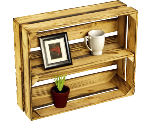 Trälåda med två hyllor för förvaring av saker
