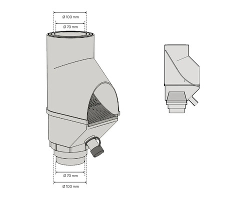 Illustration av ett stuprörsfilter med diametrarna 70 millimeter och 100 millimeter.