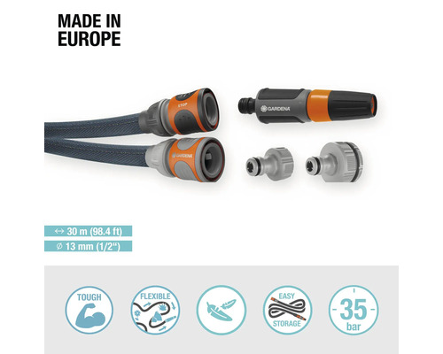 Gardena trädgårdsslangset med sprutpistol och kopplingar, 30 meter lång och 13 millimeter i diameter