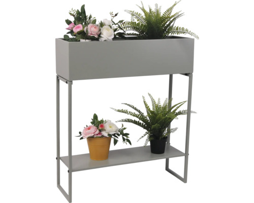 Blomsterställ med två nivåer och växtbehållare