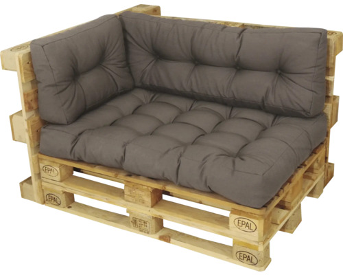 Pallkudde hörnsoffa med grå dynor