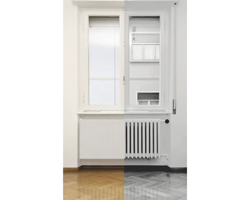 Öppet fönster med radiator under