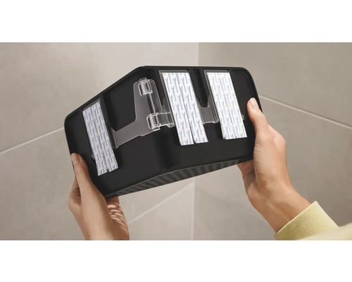 Svart badrumshylla med tejp för väggmontering