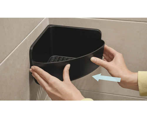 Svart hörnhylla för väggmontering i badrummet