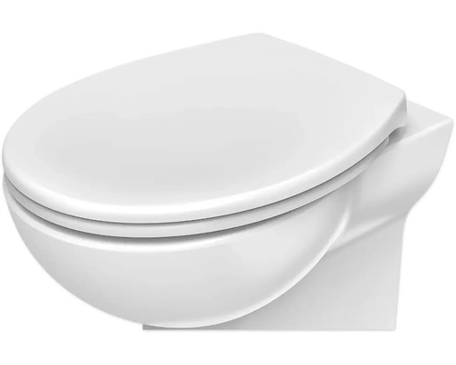 Vägghängd toalett med djup spolning och toalettsits