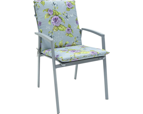 Trädgårdsstol med armstöd och blommönstrad dyna