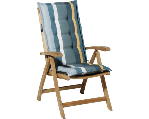 Trädgårdsstol i trä med randig dyna