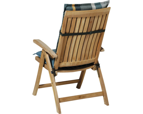 Trädgårdsfåtölj i trä med klädsel, bakifrån