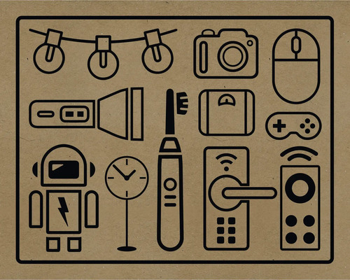 Illustration av diverse hushållsartiklar