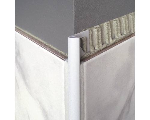 Väggvy med kakel och vit kakelprofil