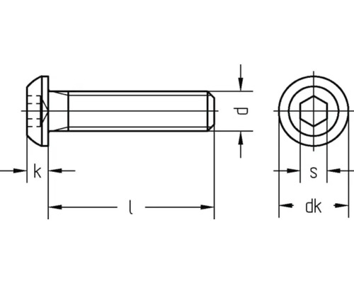 Teknisk ritning av en cylindrisk skruv med insexkant