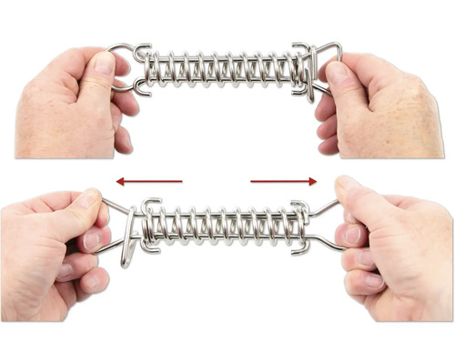 Illustration av en dragfjäder i metall som dras ut av två händer