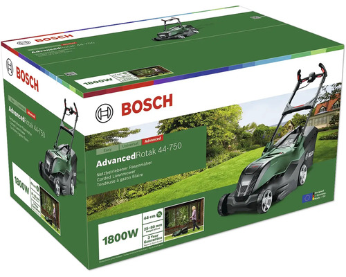 Förpackning för Bosch Advanced Rotak 44-750 sladdbunden gräsklippare med 1800 watt effekt