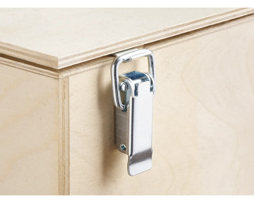 Detalj av en trälåda med metallspänne