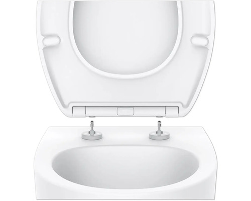 Vit toalettsits med öppet lock