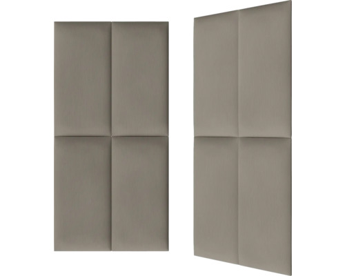 Två rektangulära väggpaneler med en vadderad yta, var och en uppdelad i fyra kvadrater, för väggdekoration