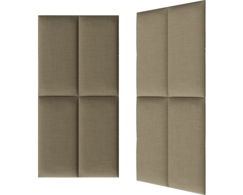 Två akustikpaneler i tyg med kvadratiska sektioner