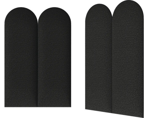 Två svarta staketsektioner med rundad ände.