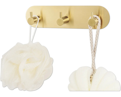 Väggmonterad hängare med tre krokar och badsvampar