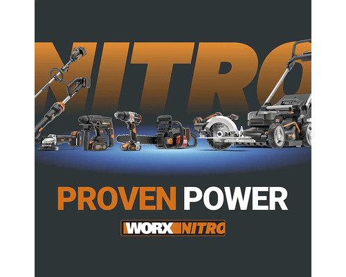 Översikt över Worx Nitro trädgårdsredskap och elverktyg