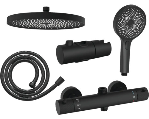 Duschsystem med takdusch, handdusch, duschslang och termostatblandare