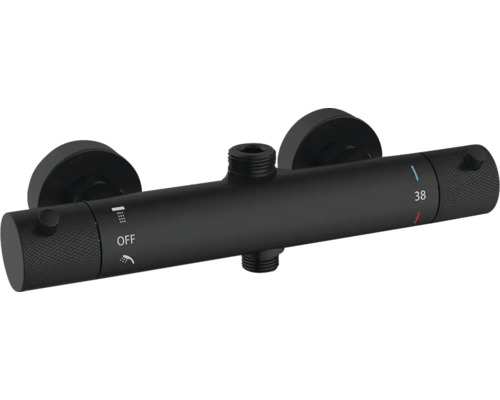 Svart termostatblandare för dusch, väggmonterad