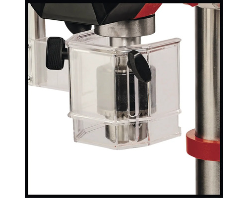 Detaljvy av en bordsborrmaskin med transparent skydd