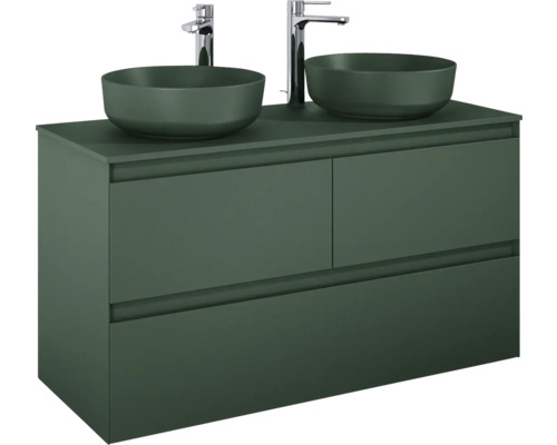 Tvättställsskåp med två handfat och lådor