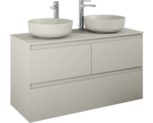 Tvättställ med två tvättställsskålar och underskåp