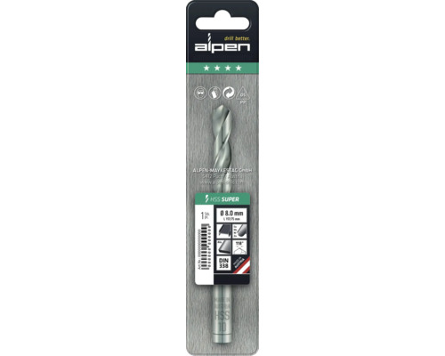 Alpen HSS Super spiralborr, 8 millimeter