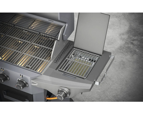 Grill med varmhållningsgaller och sidobrännare