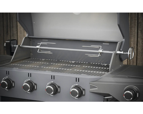 Gasolgrill med roterande grillspett och grillgaller