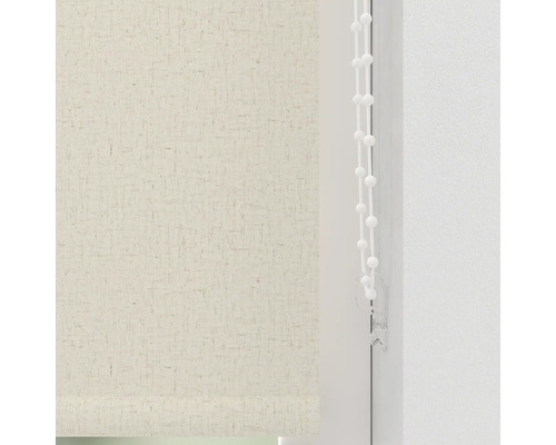 Beige tygrullgardiner med kedjedrift